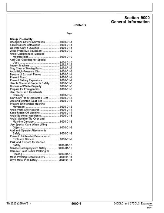 JOHN DEERE 240DLC 270DLC BAGGERBETRIEBSTEST SERVICEHANDBUCH