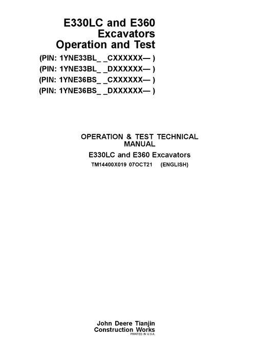 JOHN DEERE E330-II E360-II EXCAVATOR OPERATION TEST SERVICE MANUAL