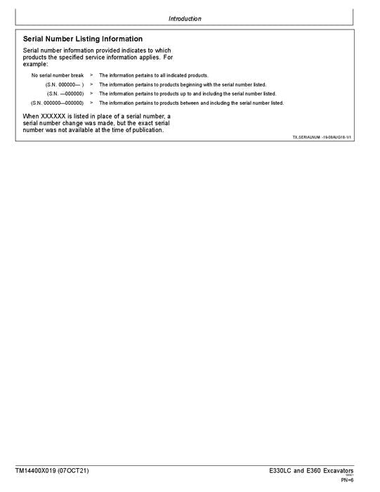 JOHN DEERE E330-II E360-II EXCAVATOR OPERATION TEST SERVICE MANUAL