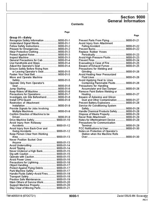 HITACHI ZAXIS135US-6N EXCAVATOR OPERATION TEST SERVICE MANUAL