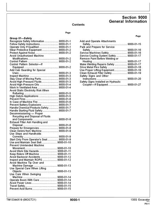 JOHN DEERE 130G EXCAVATOR OPERATION TEST SERVICE MANUAL 1FF130GX _F040608-