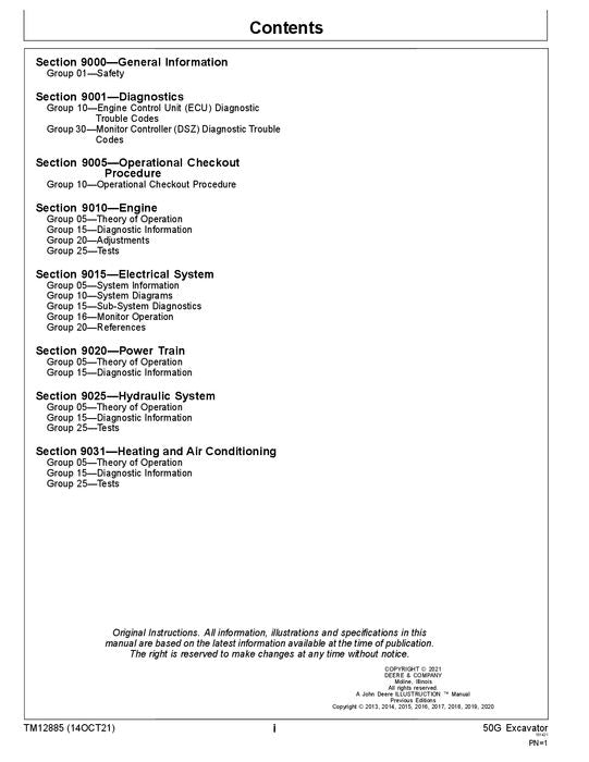 JOHN DEERE 50G EXCAVATOR OPERATION TEST SERVICE MANUAL