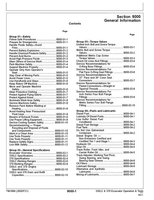 JOHN DEERE 330LC 370 EXCAVATOR OPERATION TEST SERVICE MANUAL