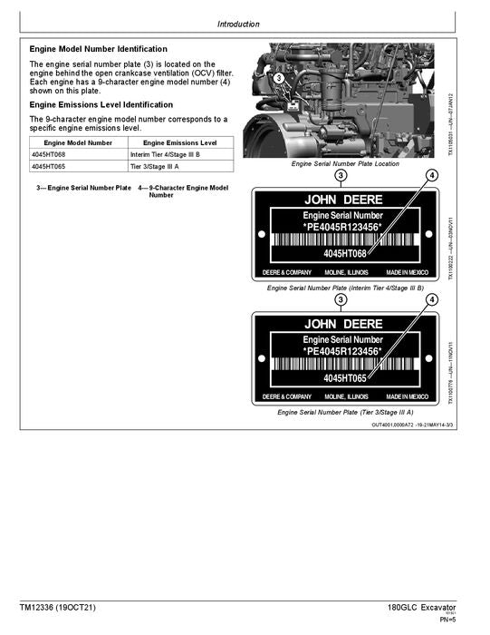 JOHN DEERE 180GLC EXCAVATOR OPERATION TEST SERVICE MANUAL 1FF180GX-E020001-