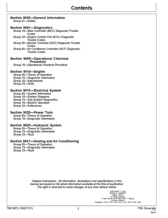 JOHN DEERE 75G EXCAVATOR OPERATION TEST SERVICE MANUAL