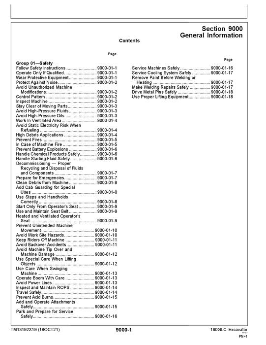 JOHN DEERE 160GLC EXCAVATOR OPERATION TEST SERVICE MANUAL 1F9160GX-D055001-L