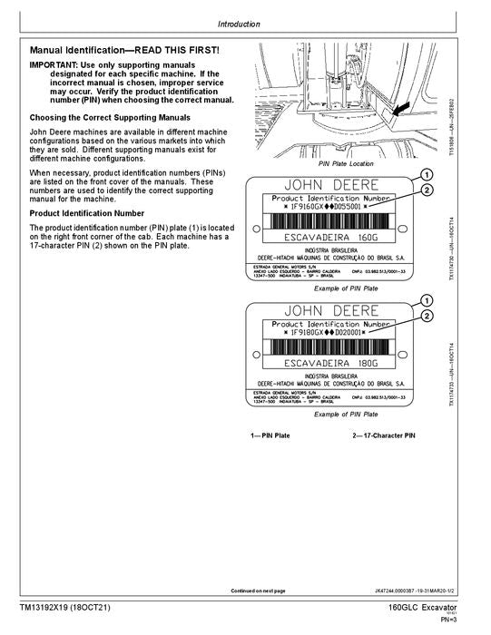 JOHN DEERE 160GLC EXCAVATOR OPERATION TEST SERVICE MANUAL 1F9160GX-D055001-L