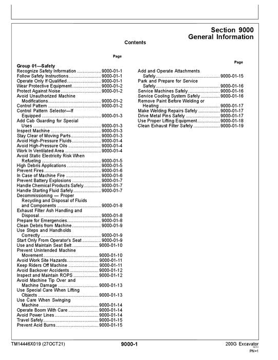 JOHN DEERE 200G EXCAVATOR OPERATION TEST SERVICE MANUAL SN F085001 - TM14446X019