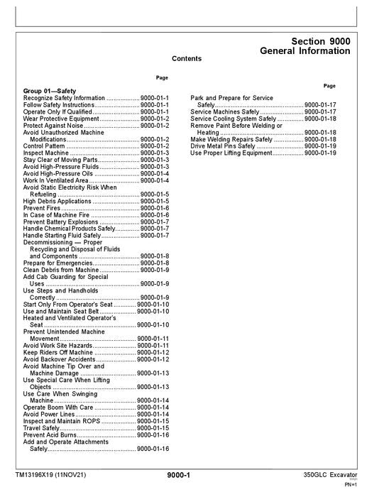 JOHN DEERE 350GLC EXCAVATOR OPERATION TEST SERVICE  MANUAL D808001- TM13196X19