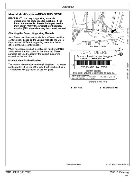 JOHN DEERE 350GLC EXCAVATOR OPERATION TEST SERVICE  MANUAL D808001- TM13196X19