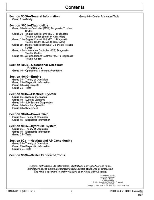 JOHN DEERE 210G 210GLC EXCAVATOR OPERATION TEST SERVICE MANUAL D520001-