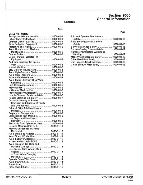 JOHN DEERE 210G 210GLC EXCAVATOR OPERATION TEST SERVICE MANUAL F521988-