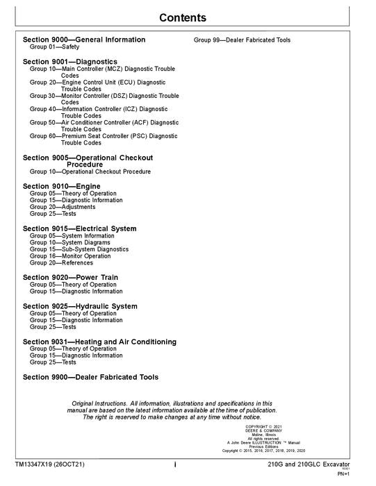 JOHN DEERE 210G 210GLC EXCAVATOR OPERATION TEST SERVICE MANUAL F521988-