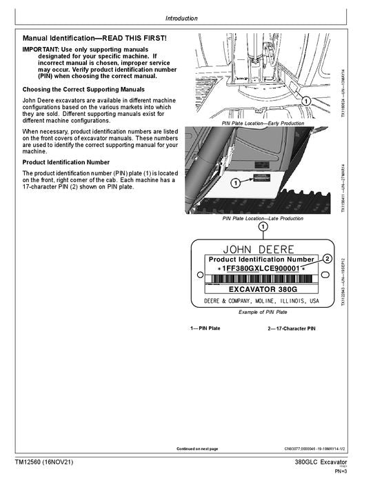 JOHN DEERE 380GLC EXCAVATOR OPERATION TEST SERVICE MANUAL E900001-