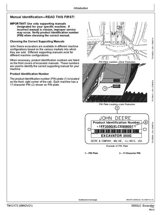 JOHN DEERE 350GLC BAGGER BETRIEBSTEST SERVICEHANDBUCH E808001 -PIN