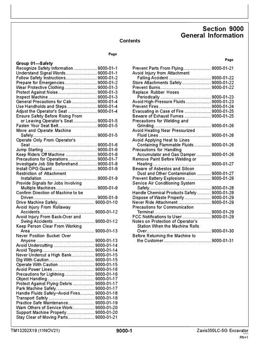 HITACHI ZAXIS350LC-5G EXCAVATOR OPERATION TEST SERVICE MANUAL 1F9DDEG1-C930001-