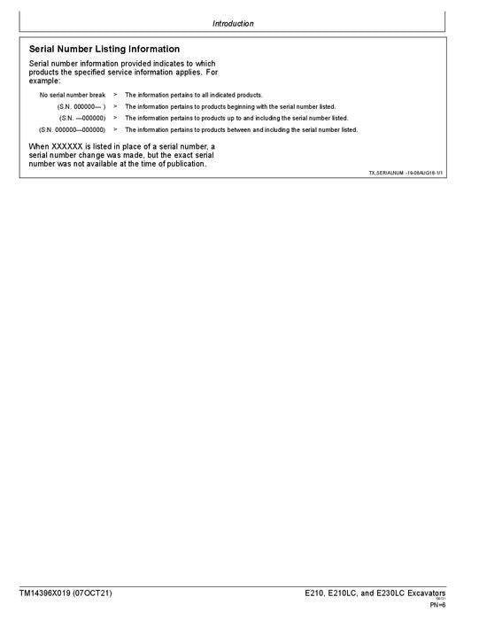 JOHN DEERE E210-II E230-II EXCAVATOR OPERATION TEST SERVICE MANUAL