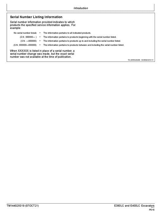 JOHN DEERE E380-II E400-II EXCAVATOR OPERATION TEST SERVICE MANUAL