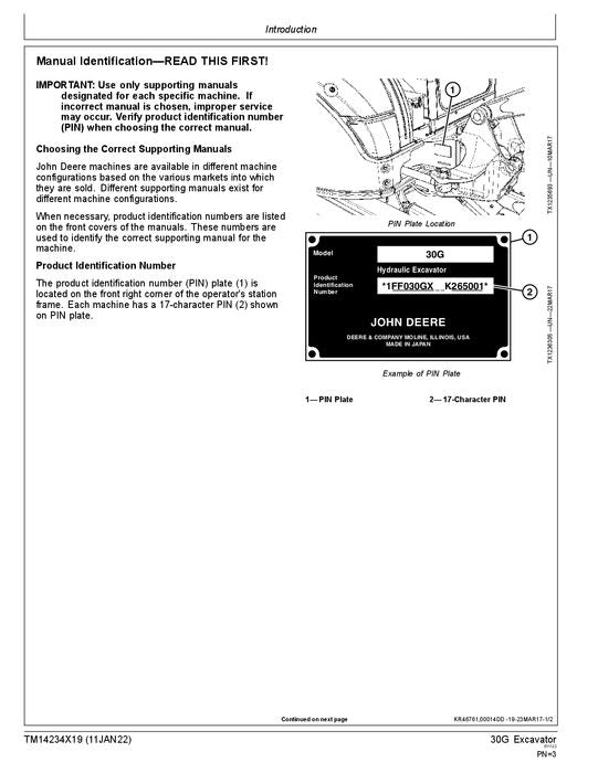 JOHN DEERE 30G EXCAVATOR OPERATION TEST SERVICE MANUAL