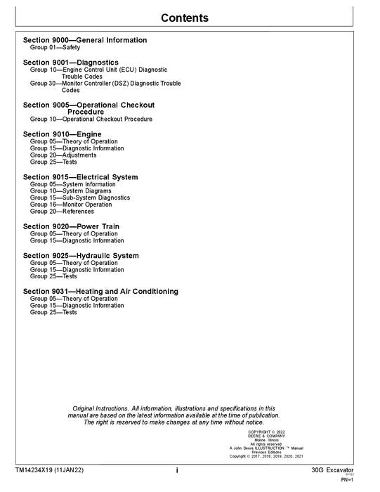 JOHN DEERE 30G EXCAVATOR OPERATION TEST SERVICE MANUAL