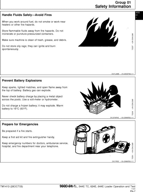 JOHN DEERE 544E 544ELL 544ETC 624E 644E LOADER OPERATION TEST SERVICE MANUAL