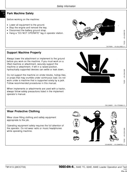 JOHN DEERE 544E 544ELL 544ETC 624E 644E LOADER OPERATION TEST SERVICE MANUAL