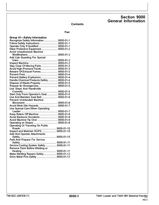 JOHN DEERE 744H 744HMH LOADER OPERATION TEST SERVICE TECHNICAL MANUAL TM1602