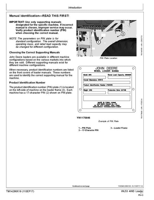 JOHN DEERE WL53 LOADER OPERATION TEST SERVICE MANUAL #1