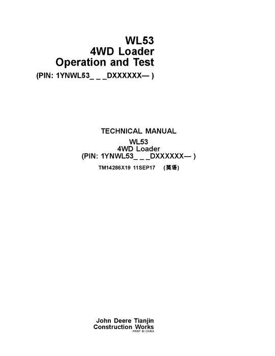 JOHN DEERE WL53 LOADER OPERATION TEST SERVICE MANUAL #1