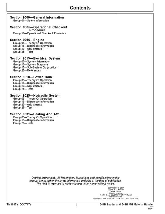 JOHN DEERE 644H 644HMH LADERBETRIEBSTEST SERVICEHANDBUCH