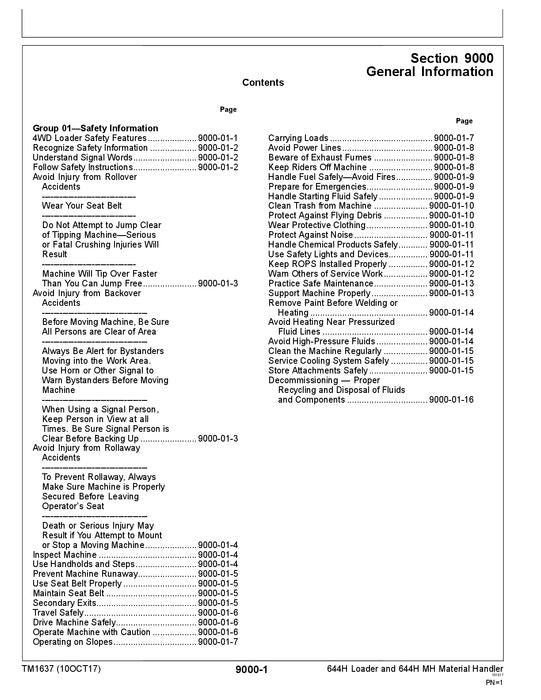 JOHN DEERE 644H 644HMH LADERBETRIEBSTEST SERVICEHANDBUCH