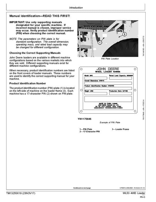 JOHN DEERE WL53 LOADER OPERATION TEST SERVICE MANUAL #2