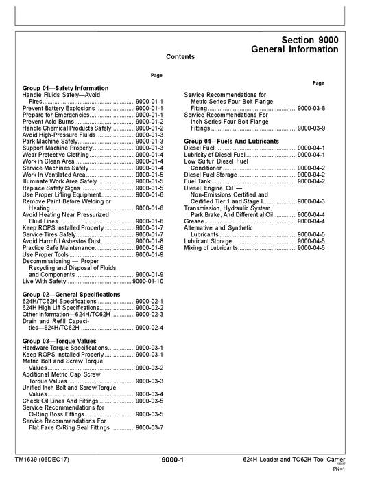 JOHN DEERE 624H TC62H TC 624HLL LOADER OPERATION TEST SERVICE MANUAL