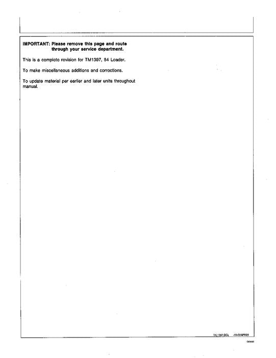 JOHN DEERE 84 LOADER OPERATION TEST SERVICE TECHNICAL MANUAL TM1397