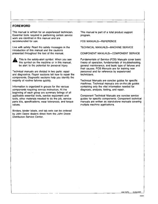 JOHN DEERE 84 LOADER OPERATION TEST SERVICE TECHNICAL MANUAL TM1397