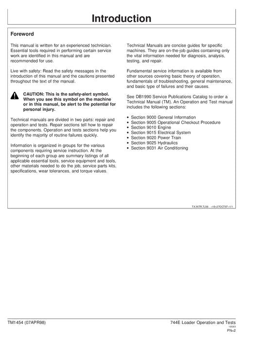 JOHN DEERE 744E LOADER OPERATION TEST SERVICE MANUAL