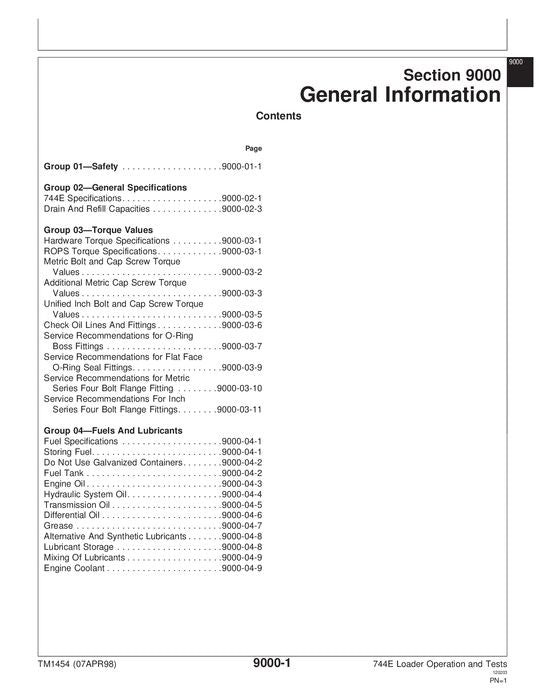 JOHN DEERE 744E LOADER OPERATION TEST SERVICE MANUAL