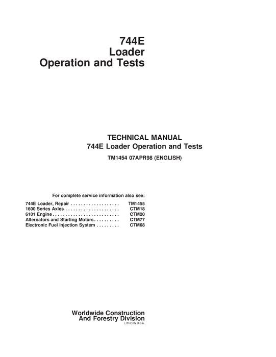 JOHN DEERE 744E LADER-BETRIEBSTEST-SERVICEHANDBUCH