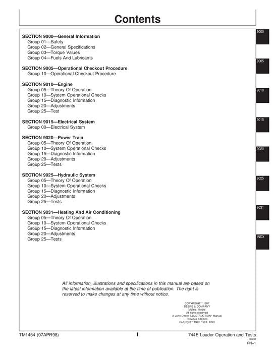 JOHN DEERE 744E LOADER OPERATION TEST SERVICE MANUAL