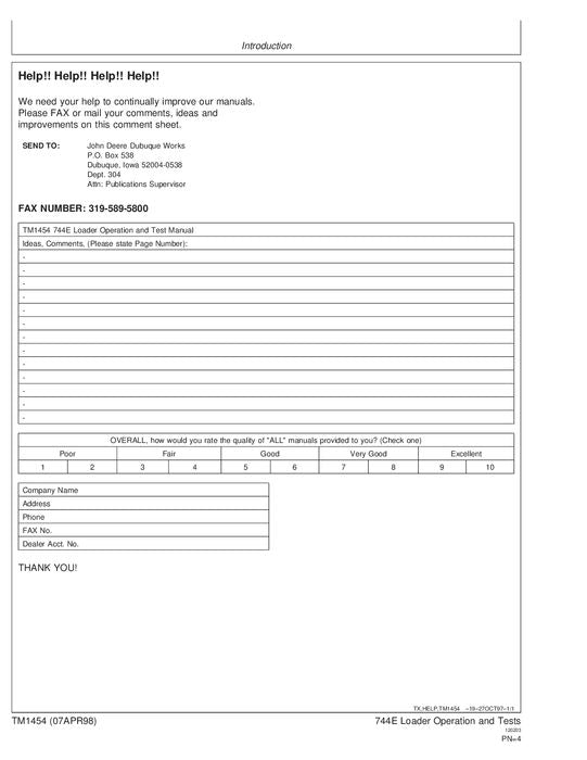 JOHN DEERE 744E LADER-BETRIEBSTEST-SERVICEHANDBUCH