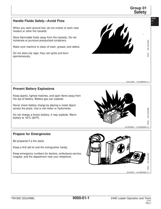 JOHN DEERE 244E LOADER OPERATION TEST SERVICE TECHNICAL MANUAL TM1502