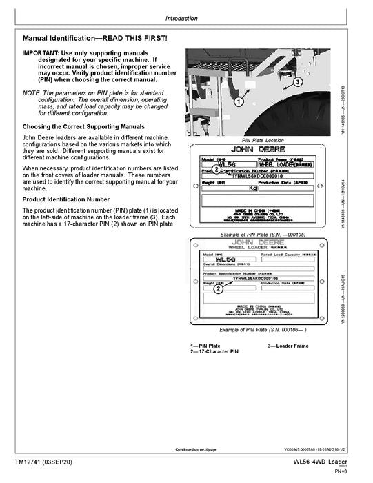 JOHN DEERE WL56 LOADER OPERATION TEST SERVICE MANUAL #1