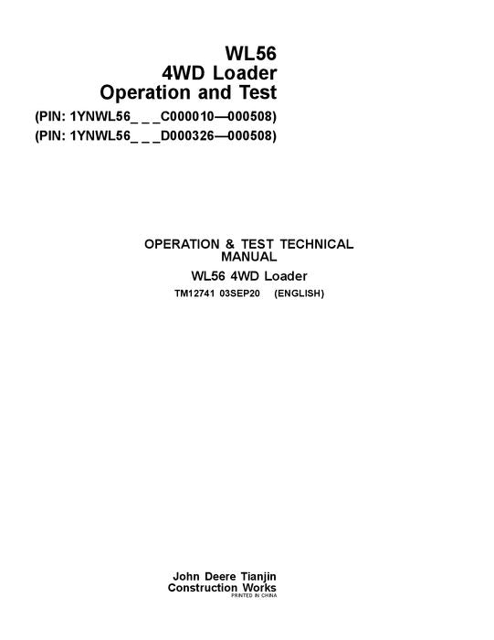 JOHN DEERE WL56 LADERBETRIEBSTEST SERVICEHANDBUCH Nr. 1