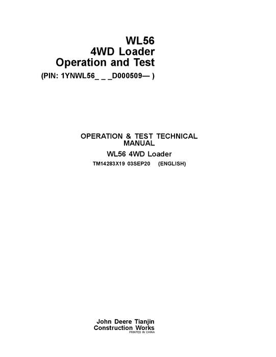 JOHN DEERE WL56 LOADER OPERATION TEST SERVICE MANUAL #2