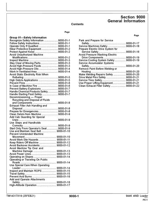 JOHN DEERE 944K LOADER OPERATION TEST SERVICE TECHNICAL MANUAL TM14317X19