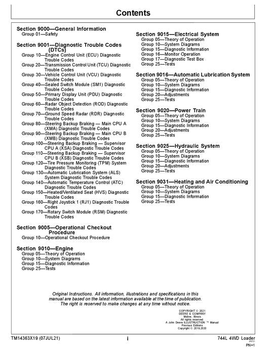 JOHN DEERE 744L LOADER OPERATION TEST SERVICE MANUAL #1