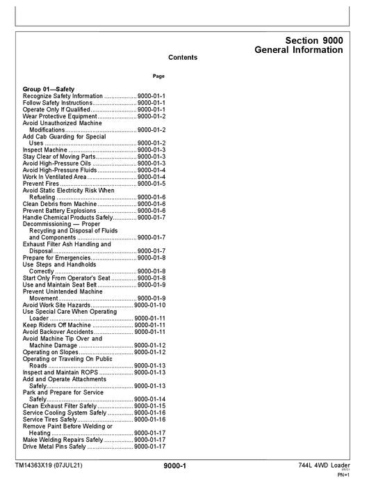 JOHN DEERE 744L LADERBETRIEBSTEST SERVICEHANDBUCH Nr. 1