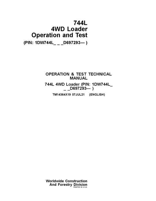 JOHN DEERE 744L LOADER OPERATION TEST SERVICE MANUAL #2