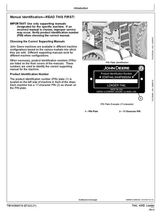 JOHN DEERE 744L LOADER OPERATION TEST SERVICE MANUAL #2