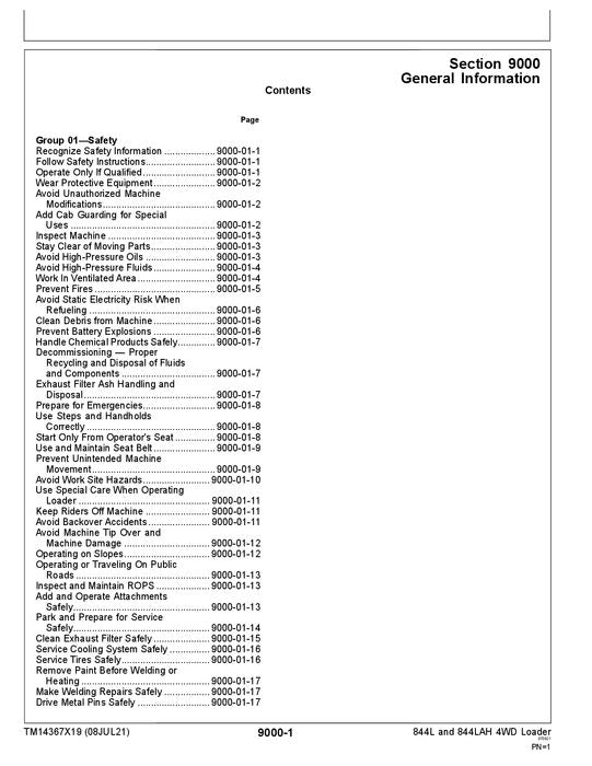 JOHN DEERE 844L 844LAH LOADER OPERATION TEST SERVICE TECHNICAL MANUAL TM14367X19